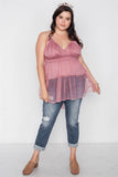 Plus Size Smocked Combo Mesh Top