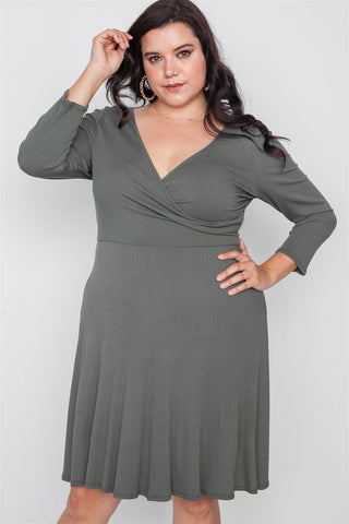 Plus Size Ribbed V-neck Dress