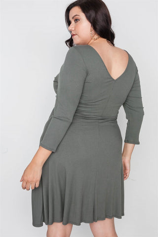 Plus Size Ribbed V-neck Dress