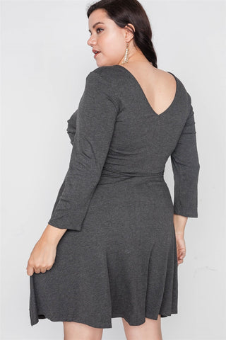 Plus Size Ribbed V-neck Dress