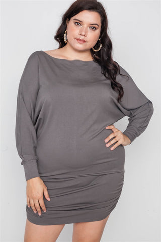 Plus Size Batwing Basic Mini Dress