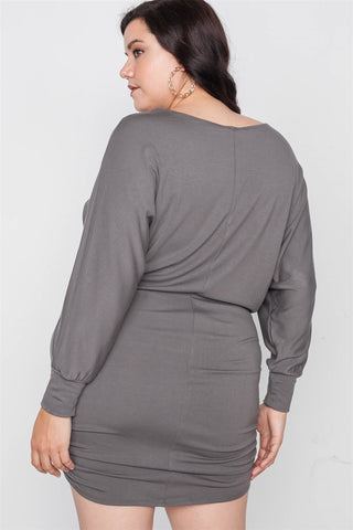 Plus Size Batwing Basic Mini Dress