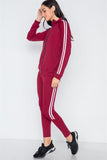 Burgundy White Active Two Piece Legging Jacket Set