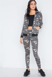 Grey Black Mesh Active Two Piece Legging Jacket Set