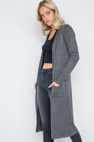 Button Front Long Line Cardigan