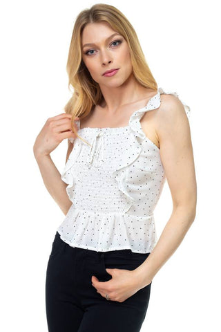 Polka Dot Smocked Ruffle Crop Top