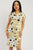 Print Midi Tee Dress With Short Sleeves Collared V Neckline, Decorative Button, Matching Belt And A Side Slit