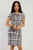 Print Midi Tee Dress With Short Sleeves Collared V Neckline, Decorative Button, Matching Belt And A Side Slit
