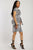 Print Midi Tee Dress With Short Sleeves Collared V Neckline, Decorative Button, Matching Belt And A Side Slit