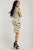 Print Midi Tee Dress With Short Sleeves Collared V Neckline, Decorative Button, Matching Belt And A Side Slit