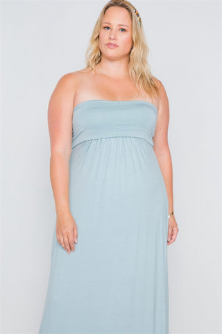 Plus Size Solid Strapless Maxi Tube Dress