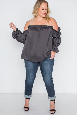Plus Size Ruffled Satin Evening Top