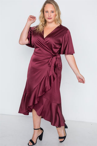 Plus Size Satin Flounce Dress