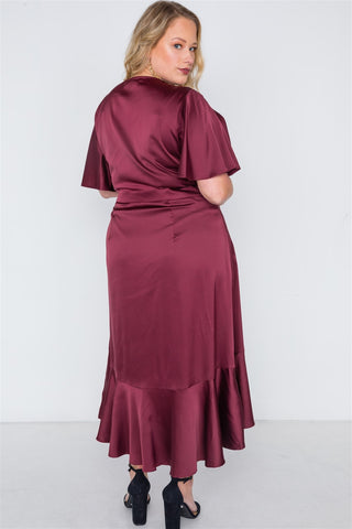 Plus Size Satin Flounce Dress