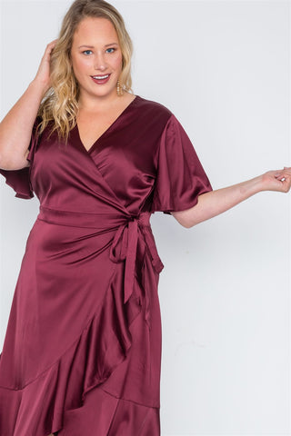 Plus Size Satin Flounce Dress