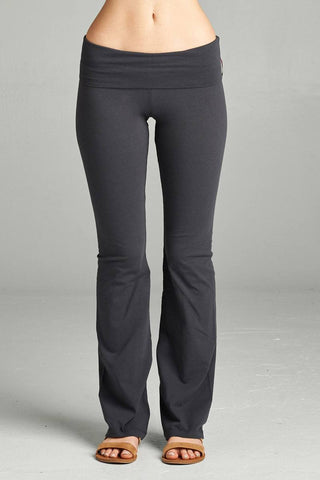 Full Length Leggings With Flare Bottom Detail And Fold Over Waist