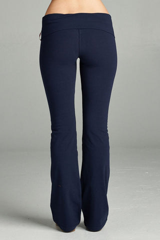 Full Length Leggings With Flare Bottom Detail And Fold Over Waist