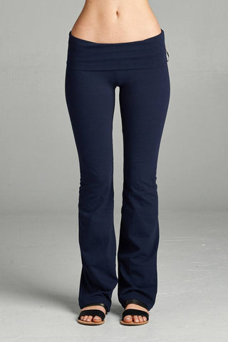 Full Length Leggings With Flare Bottom Detail And Fold Over Waist