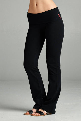 Full Length Leggings With Flare Bottom Detail And Fold Over Waist