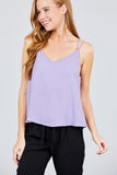 V-neck W/back Cross Strap Cami Woven Top
