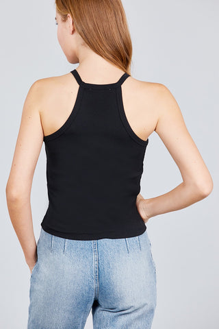 Halter Neck Cotton Spandex Rib Knit Top