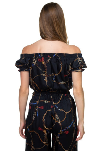 Smocked Off Shoulder Top & Button Pants Set
