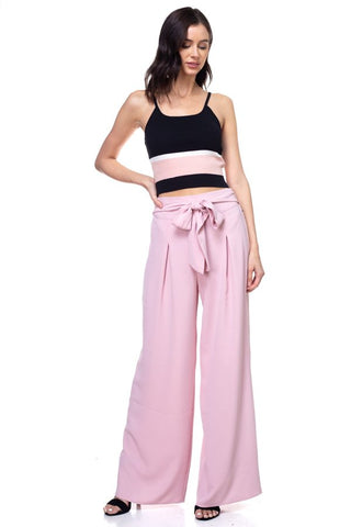 Belted Pleated Palazzo Pants