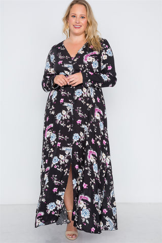 Plus Size  Floral Print Button Down Maxi Dress