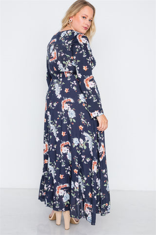 Plus Size  Floral Print Button Down Maxi Dress