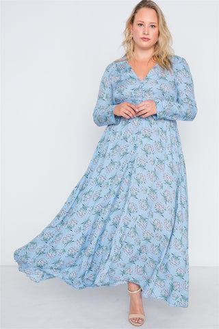 Plus Size  Floral Print Button Down Maxi Dress
