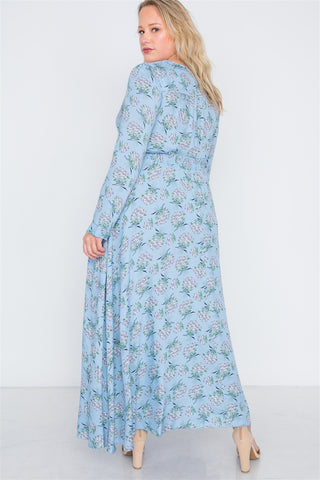 Plus Size  Floral Print Button Down Maxi Dress