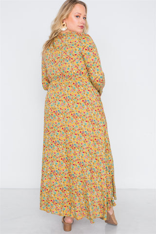 Plus Size  Floral Print Button Down Maxi Dress