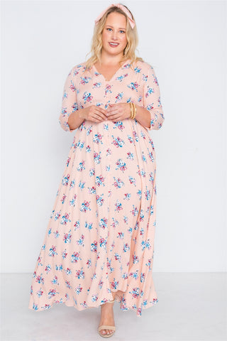 Plus Size Floral Button Down Maxi Dress