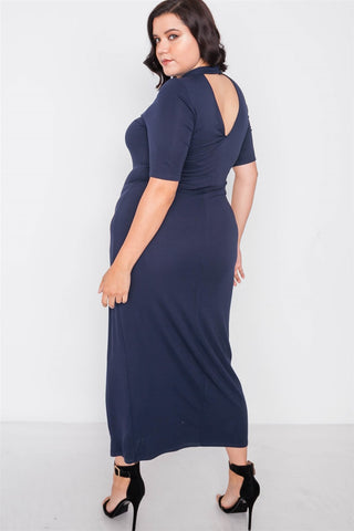 Plus Size Site Slit Mock Neck Maxi Dress