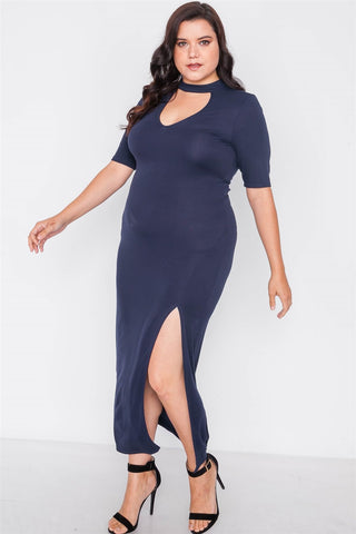 Plus Size Site Slit Mock Neck Maxi Dress