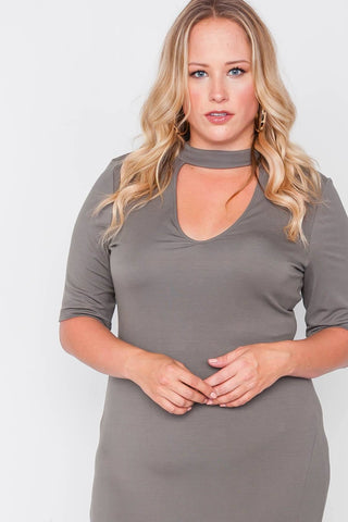 Plus Size Site Slit Mock Neck Maxi Dress