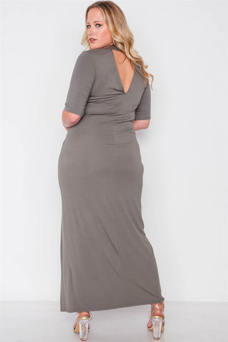Plus Size Site Slit Mock Neck Maxi Dress