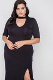 Plus Size Site Slit Mock Neck Maxi Dress