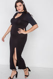 Plus Size Site Slit Mock Neck Maxi Dress