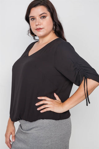 Plus Size Chiffon V-neck Solid Top