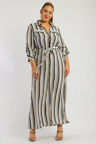 Stripe, Full Length Button Down Shirt Dress