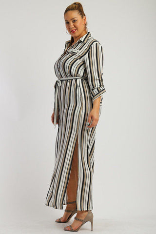Stripe, Full Length Button Down Shirt Dress