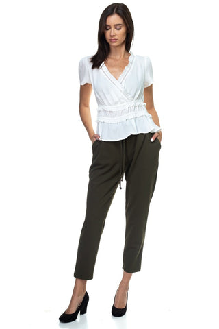 Shirring Ruffle Cropped Top