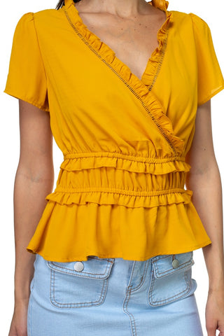 Shirring Ruffle Cropped Top