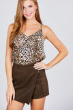 V-neck Back Cross Strap Animal Print Cami Woven Top