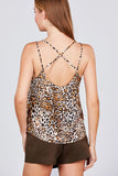 V-neck Back Cross Strap Animal Print Cami Woven Top