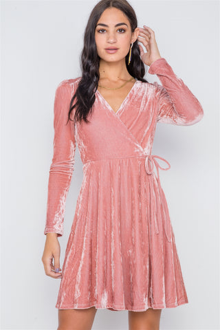 Blush Velvet Fit & Flare Long Sleeve Mini Dress