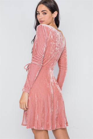 Blush Velvet Fit & Flare Long Sleeve Mini Dress