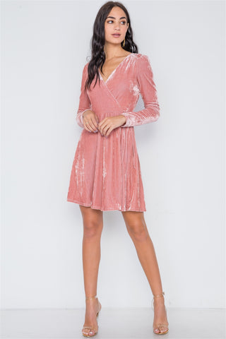 Blush Velvet Fit & Flare Long Sleeve Mini Dress