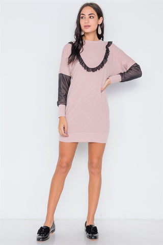 Mash Detail Mini Sweater Dress